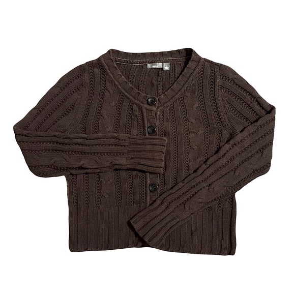 Apt. 9 Sweaters - Apt 9 Chocolate Brown Knit Button Cardigan Crop Longsleeve Vintage Style Y2K (S)